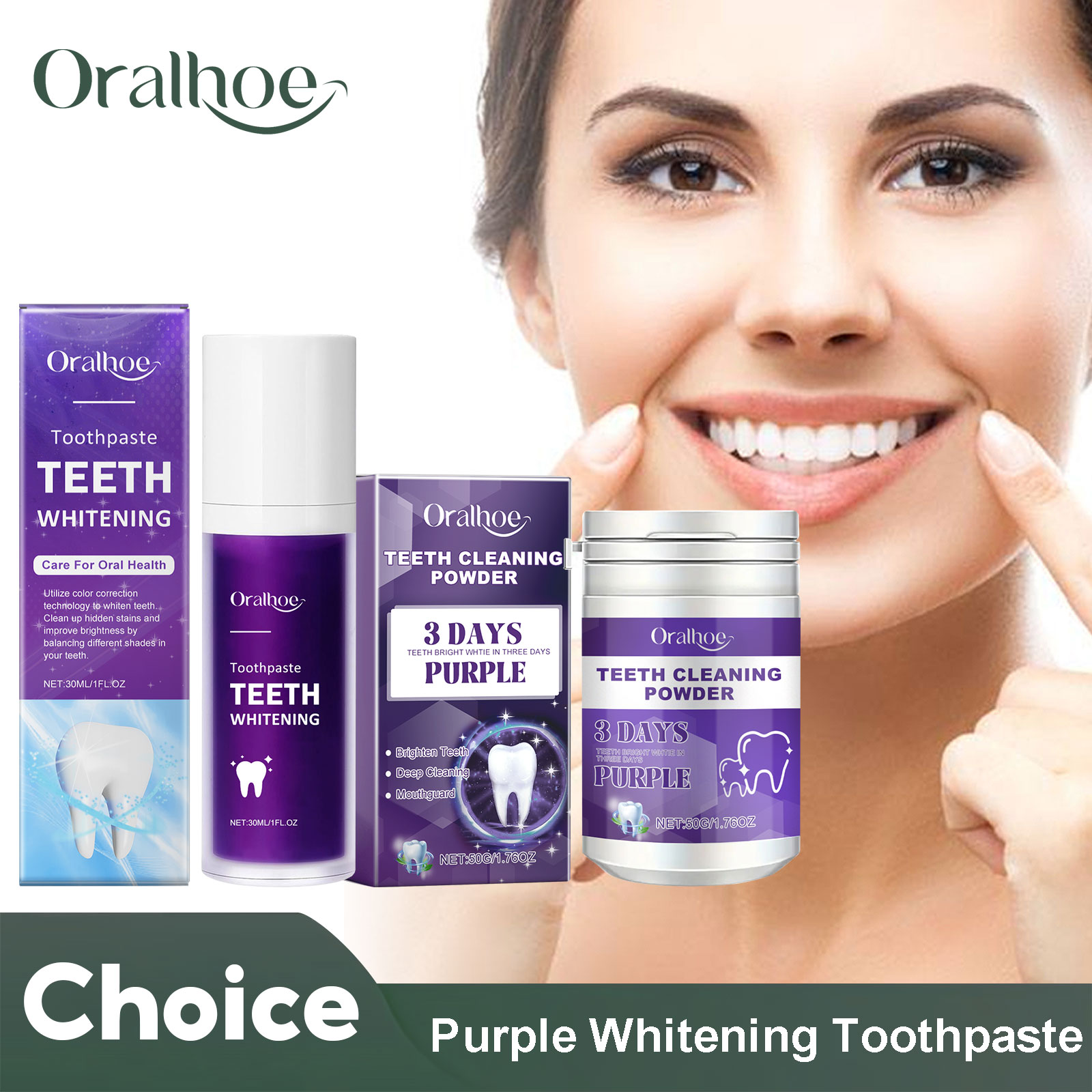 Teeth Whitening Co - معجون أسنان لتبييض الأسنان باللون الأرجواني،