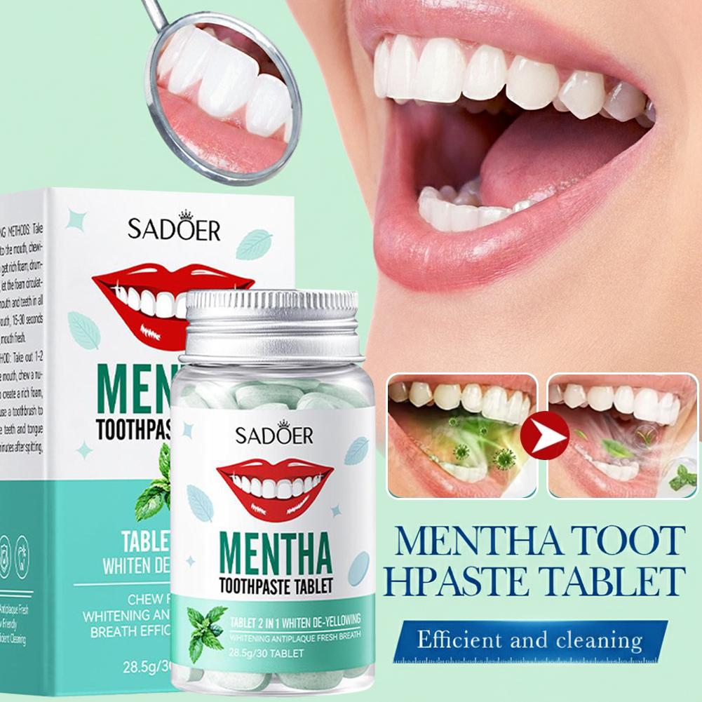 Whitening Mouthwash - 30 قطعة أقراص معجون أسنان صلبة