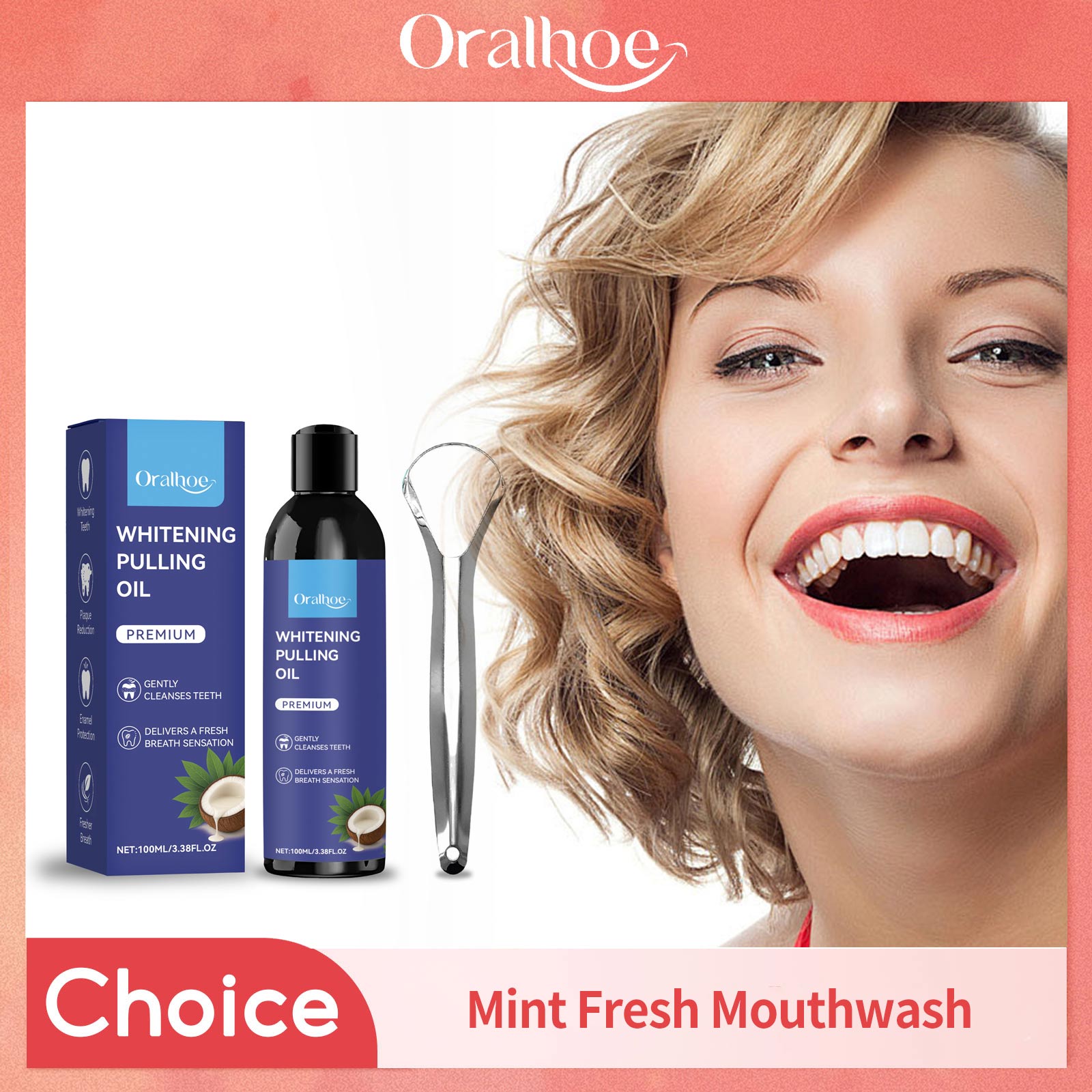 Teeth Whitening Oil Pulling - زيت سحب جوز الهند مع مكشطة