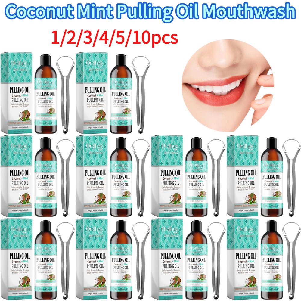 Teeth Whitening Oil Pulling - جوز الهند النعناع سحب النفط غسول