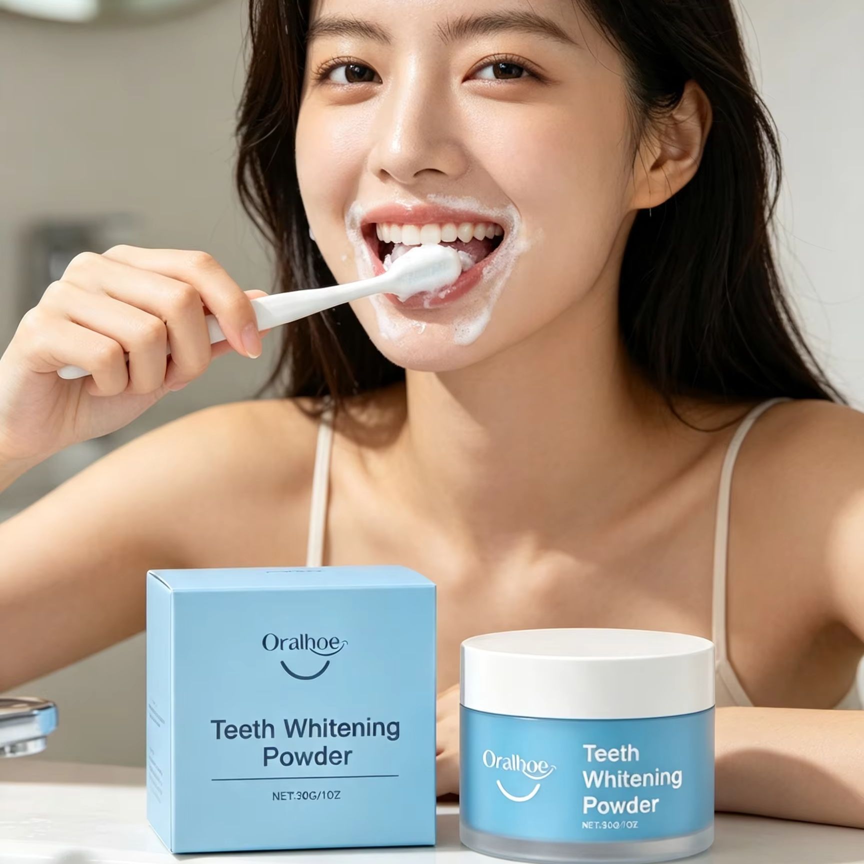 Teeth Whitening Co - مسحوق أورالهو لتنظيف الأسنان، مزيل البقع،