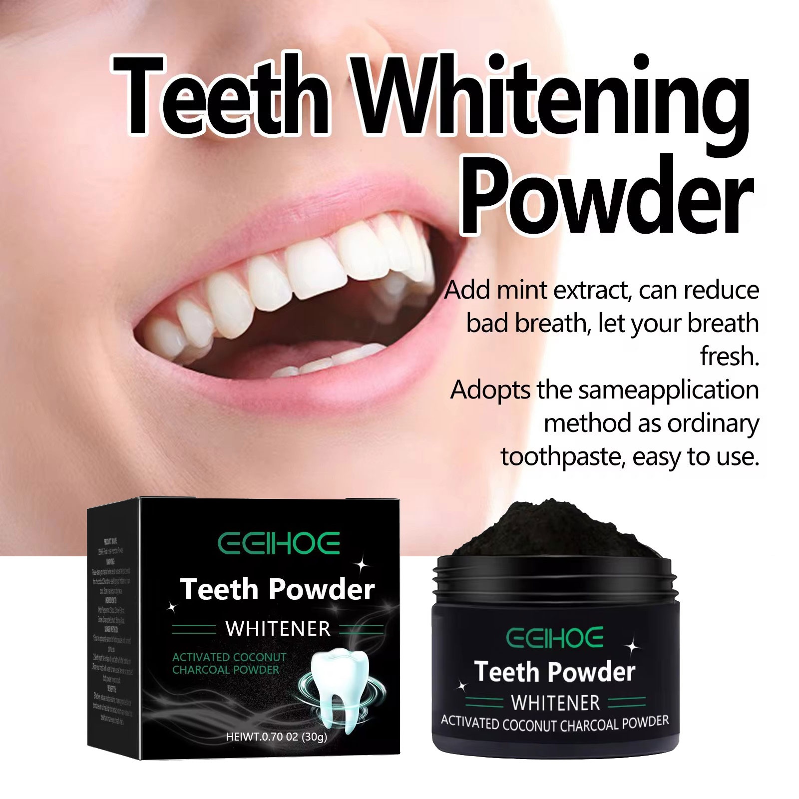 EELHOE مسحوق الفحم لمنتجات تبي - مراجعة Teeth Whitening Charcoal وسعره