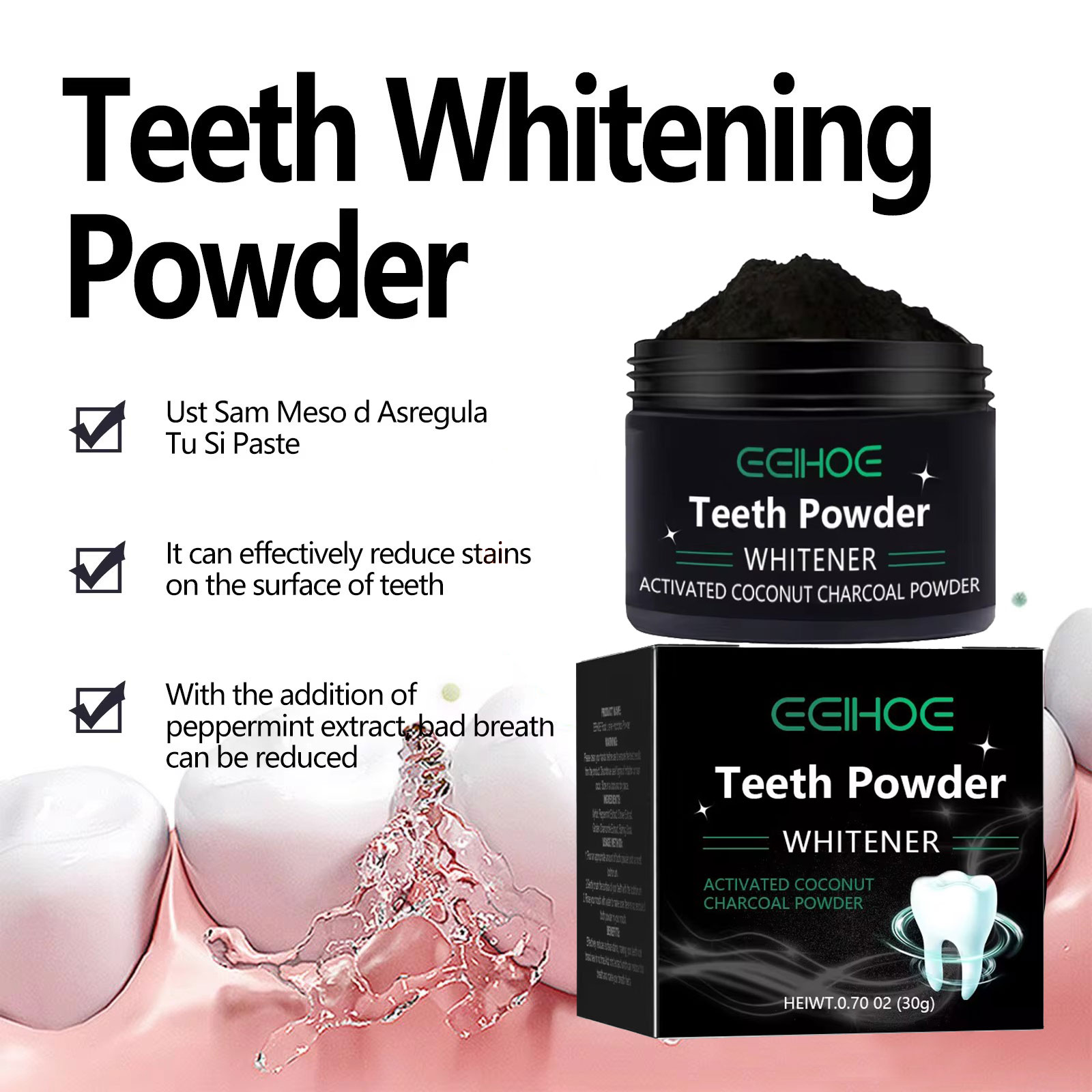 EELHOE مسحوق الفحم لمنتجات تبي - مراجعة Teeth Whitening Charcoal وسعره